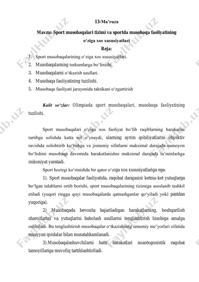 sport musobaqalari tizimi va sportda musobaqa faoliyatining oʻziga xos xususiyatlari — PDF