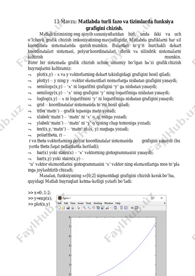 matlabda turli fazo va tizimlarda funksiya grafigini chizish — PDF
