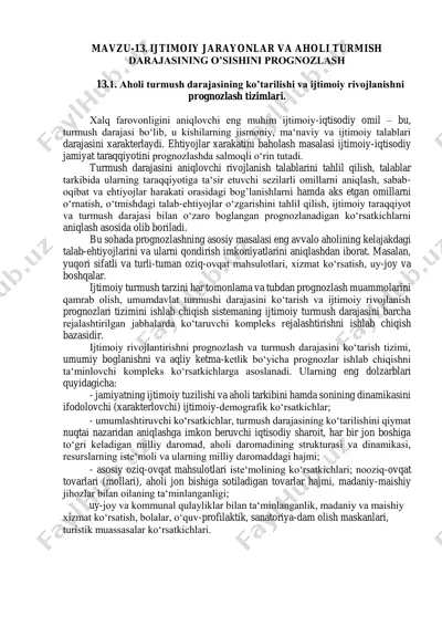 turmush darajasi va aholi turmish darajasini prognozlash — PDF