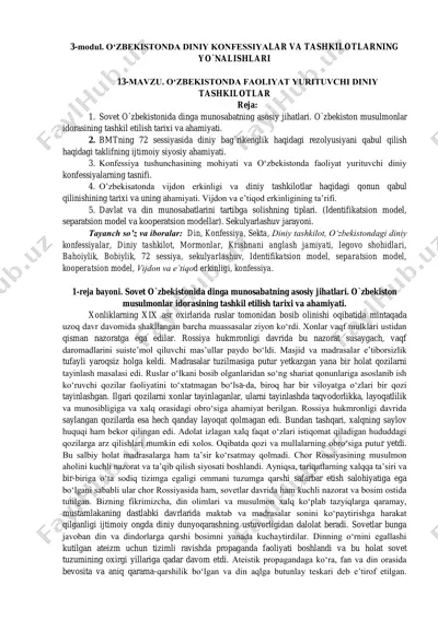 o‘zbekistonda diniy konfessiyalar va tashkilotlarning yo`nalishlari — PDF