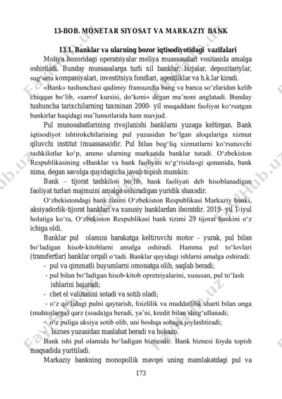 banklar va ularning bozor iqtisodiyotidagi vazifalari — PDF