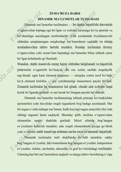 dinamik ma'lumotlar tuzilmasi — PDF