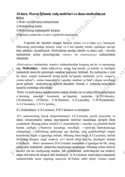 ijtimoiy xulq motivlari va shaxs motivatsiyasi — PDF