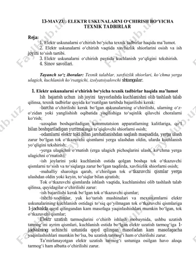elektr uskunalar ustidagi texnik tadbirlar — PDF
