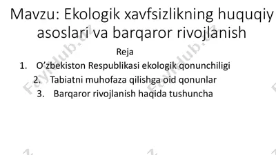 ekologik xavfsizlikning huquqiy asoslari va barqaror rivojlanish — PDF