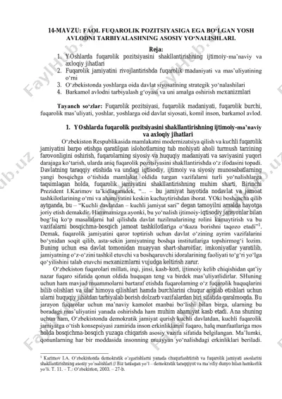 faol fuqarolik pozitsiyasiga ega bo‘lgan yosh avlodni tarbiyalashning asosiy yo‘nalishlari — PDF