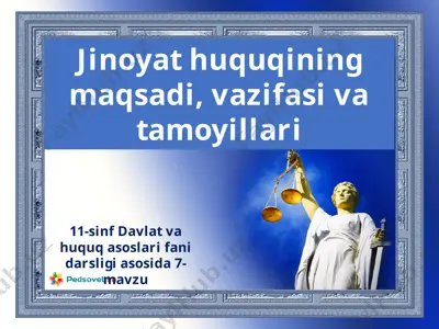 jinoyat huquqining maqsadi, vazifasi va tamoyillari 11-sinf — PPTX