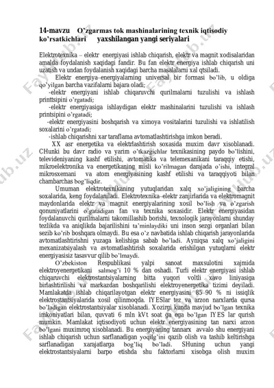 o’zgarmas tok mashinalarining texnik iqtisodiy ko’rsatkichlari — PDF
