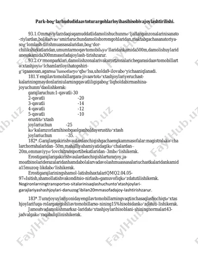park-bog‘lar hududida avtoturargohlar loyihasi hisoblanishi — PDF