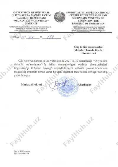 "oliy ta'lim tizimida ma'naviy-ma'rifiy ishlar samaradorligini oshirish chora-tadbirlari" — PDF