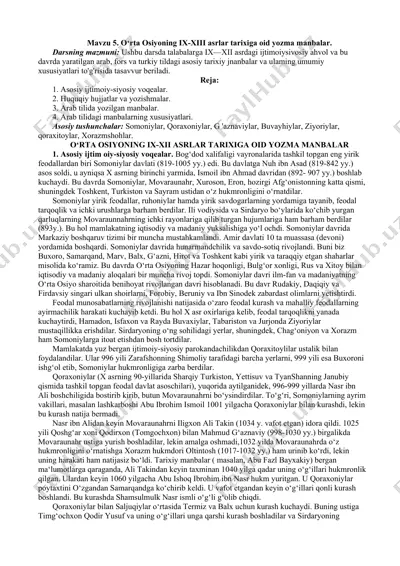 o‘rta osiyoning ix-xiii asrlar tarixiga oid yozma manbalar — DOCX