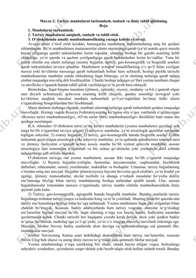 tarixiy manbalarni turkumlash, tanlash va ilmiy tahlil qilishning — DOCX