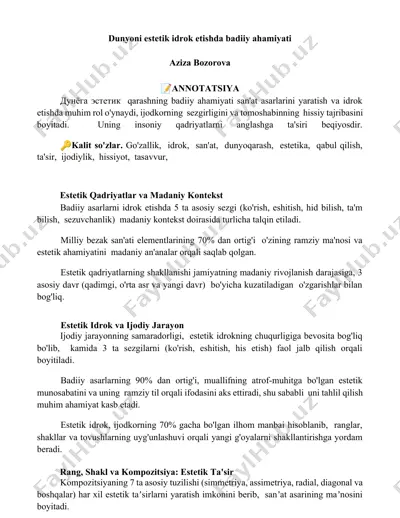 estetik qadriyatlar va madaniy kontekst — DOCX
