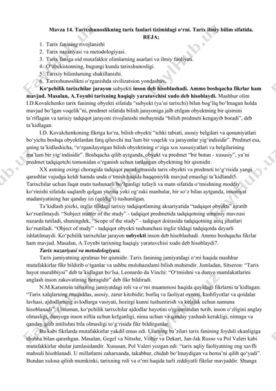 tarixshunoslikning tarix fanlari tizimi — DOCX