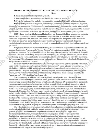 o‘zbekistonning xx asr tarixiga oid manbalar — DOCX