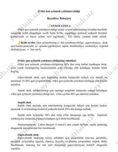 oʻtkir qon aylanish yetishmovchiligi — DOCX
