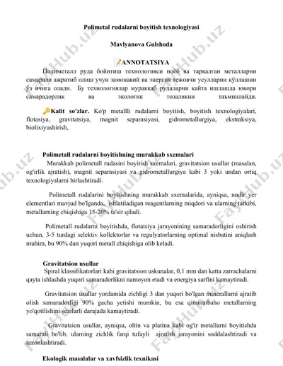 polimetall rudalarni boyitish texnologiyasi — DOCX