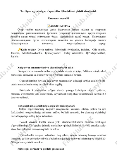 xulq-atvor muammolari va ularni bartaraf etish — DOCX