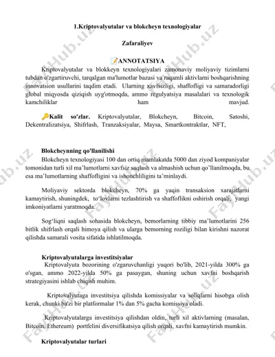 kriptovalyutalar va blokcheyn texnologiyalar — DOCX