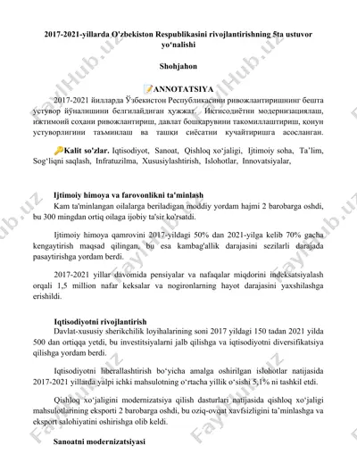 o'zbekiston respublikasini rivojlantirishning 5ta ustuvor yoʻnalishi — DOCX