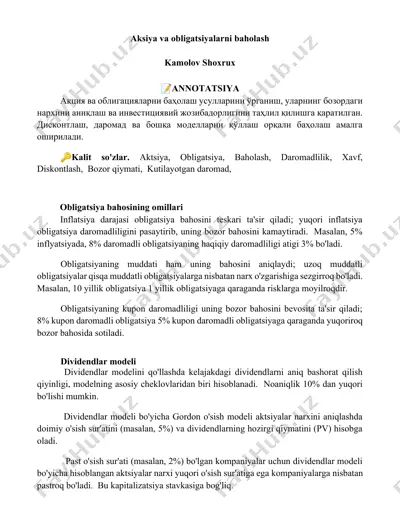aksiya va obligatsiyalarni baholash — DOCX