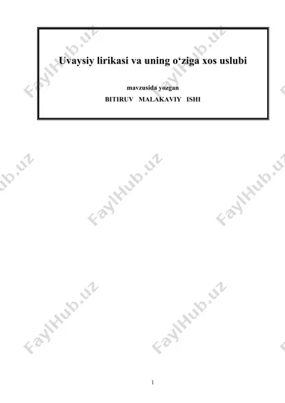 uvaysiy lirikasi va uning o‘ziga xos uslubi — DOC