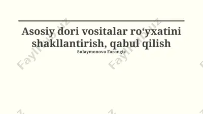 muhim dori-darmonlar ro‘yxati — PPTX