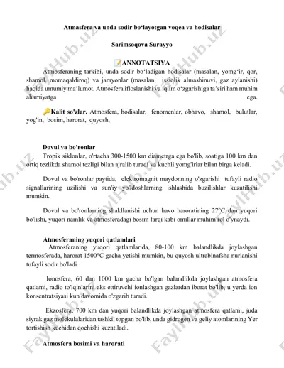 atmosfera va unda sodir bo'layotgan voqea va hodisalar — DOCX