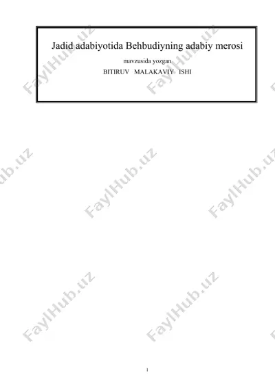 jadid adabiyotida behbudiyning adabiy merosi — DOC