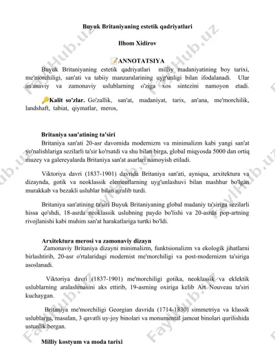 buyuk britaniyaning estetik qadriyatlari — DOCX