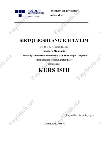 boshlang’ich sinflarda matematika o’qitishda tenglik, tengsizlik tushunchasini o’rgatish metodikasi — DOCX