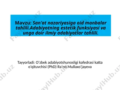 adabiyotning estetik funksiyasi va unga doirilmiy adabiyotlar tahlili — PPTX