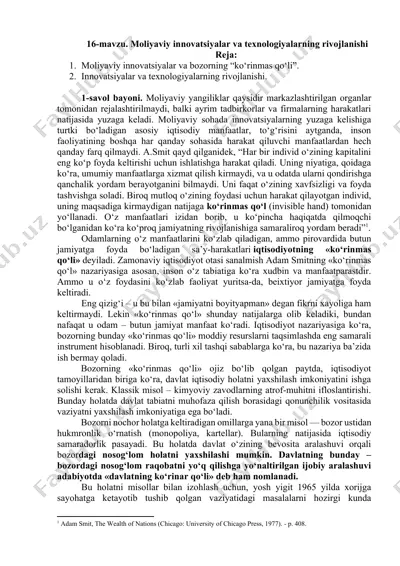 moliyaviy innovatsiyalar va texnologiyalarning rivojlanishi — DOCX