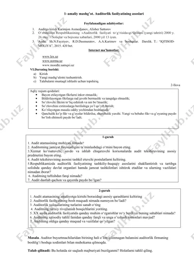 amaliy mashg’ot. auditorlik faoliyatining asoslari — DOCX