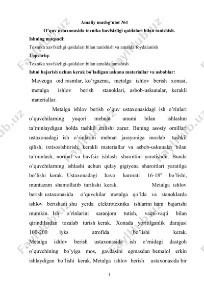 metalga ishlov berish ustaxonasi — DOCX