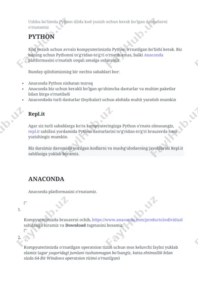 python kod yozish uchun anaconda platformasi — DOCX