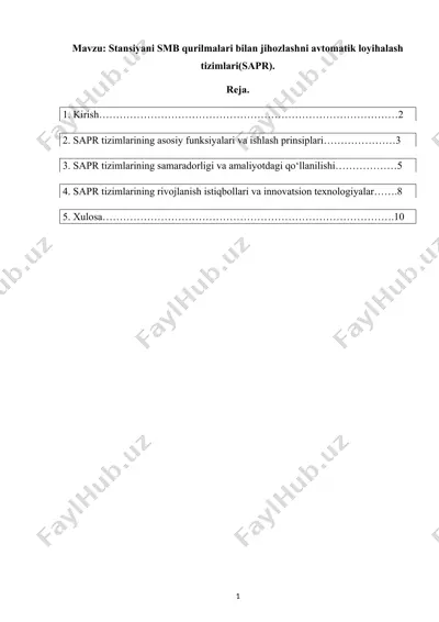 stansiyani smb qurilmalari bilan jihozlashni avtomatik loyihalash tizimlari (sapr) — DOCX