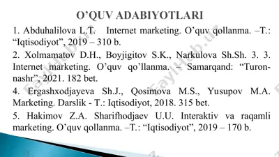internet marketing. o’quv qollanma — PPT