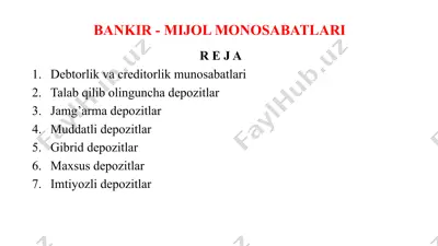 bankir - mijol monosabatlari — PPTX