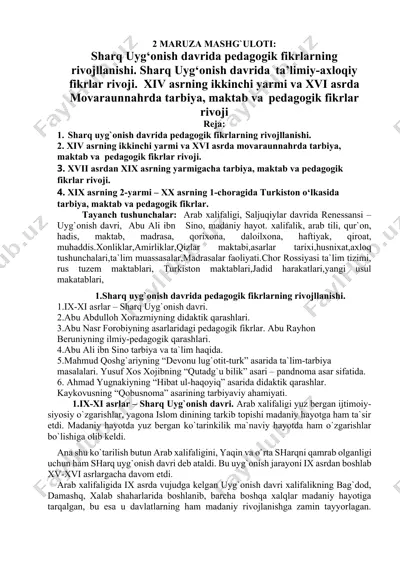 sharq uyg‘onish davrida pedagogik fikrlarning rivojllanishi — DOCX