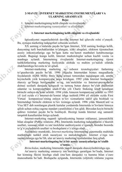 internet marketing instrumentlari va ularning ahamiyati — DOC