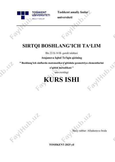 "boshlang'ich sinflarda geometriya elementlarini o'qitish metodikasi" — DOCX
