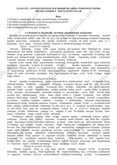 ontogenezning ilk bosqichlarida insonning psixik rivojlanishiga xos xususiyatlar — DOCX