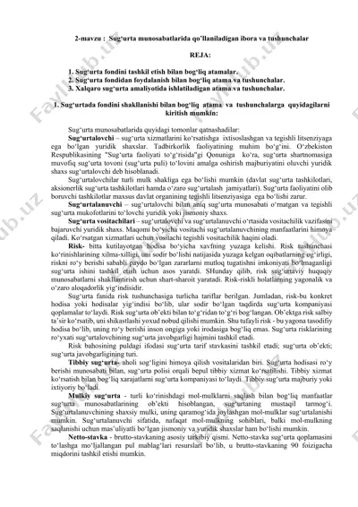 sug‘urta munosabatlarida qo’llaniladigan ibora va tushunchalar — DOCX
