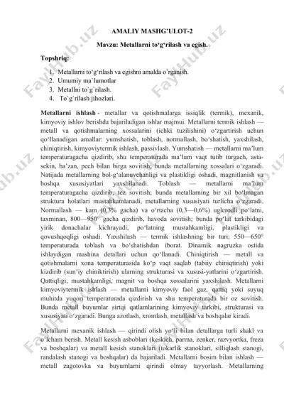 metallarni to‘g‘rilash va egish — DOCX