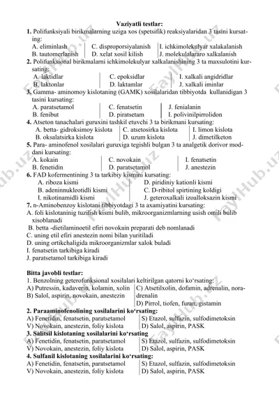vaziyatli testlar — DOCX