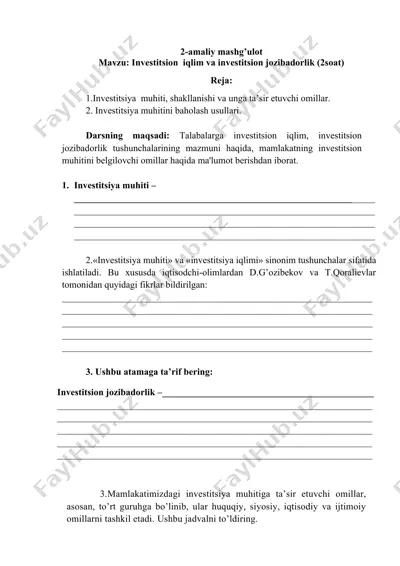 investitsiya muhiti va investitsion jozibadorlik — DOCX