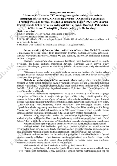 xvii-xix asrlarda o'rta osiyoda ta'lim-tarbiya — DOCX