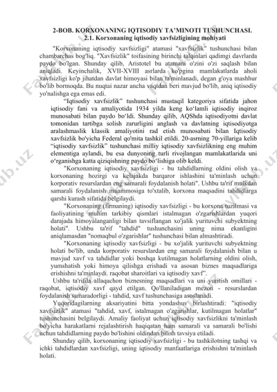 korxonaning iqtisodiy xavfsizligi tushunchasi — DOCX