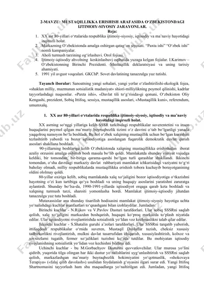 o‘zbekistonning mustaqillikka erishish arafasida ijtimoiy-siyosiy jarayonlar — DOCX
